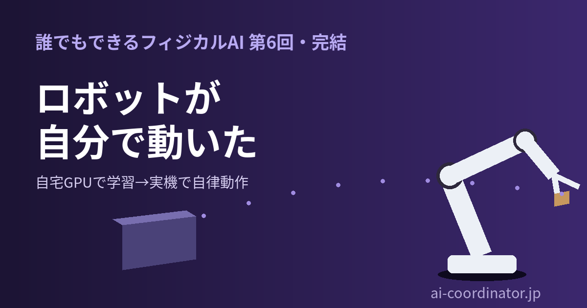 人が20回見せたら、ロボットが自分でやり始めた｜誰でもできるフィジカルAI 第6回・完結：自宅GPU学習と実機推論の全記録